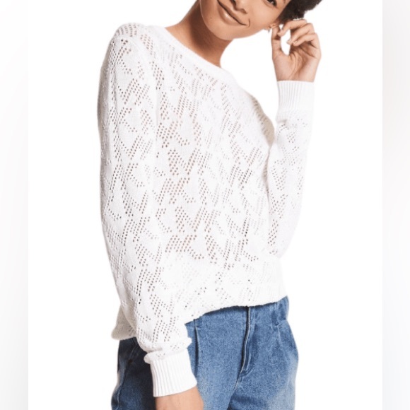 NWT - Michael Kors Women’s MK Logo Mesh Sweater - Size L - Picture 2 of 10